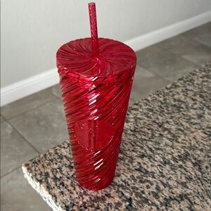 Red Swirl Tumbler with Straw 24 oz